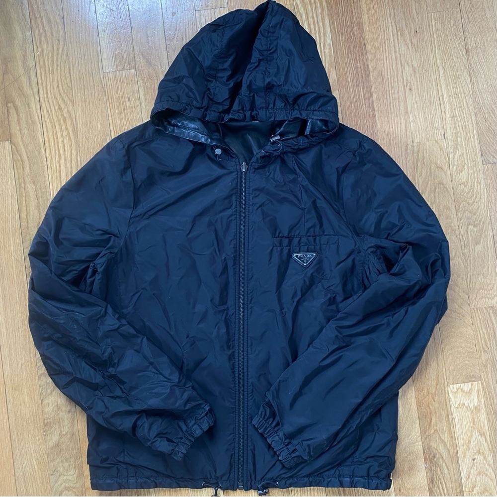 PRADA Reversible nappa leather and nylon blouson jacket hood 46